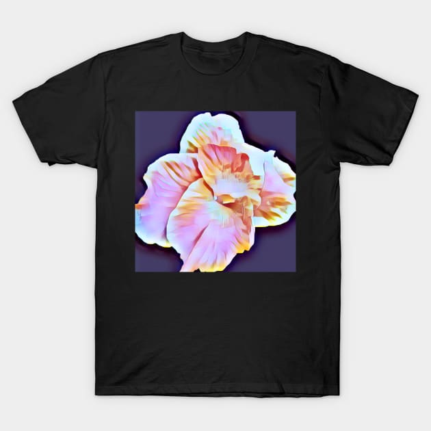 White, Pink, Marron, Gold, Tropical Canna Lily with Purple Background T-Shirt by AJDesignsstuff